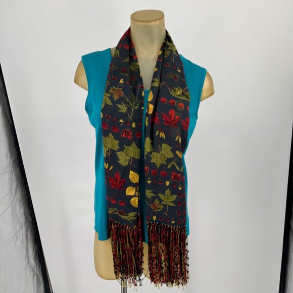 Julienne Collezione Floral Scarf wrap fashion  Fringe blue Pattern - Picture 6 of 9